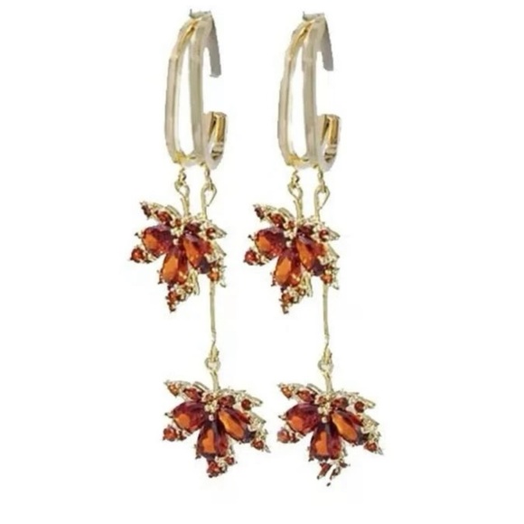 Cubic Zirconia Autumn Leaf Dangle Earrings - Picture 2 of 5
